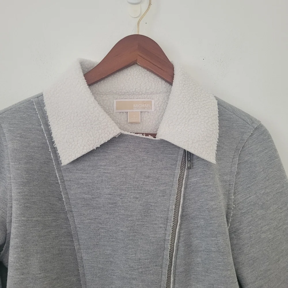 Michael Kors Faux Shearling Moto Inspired Asymmetrical Zipper Jacket Siz…